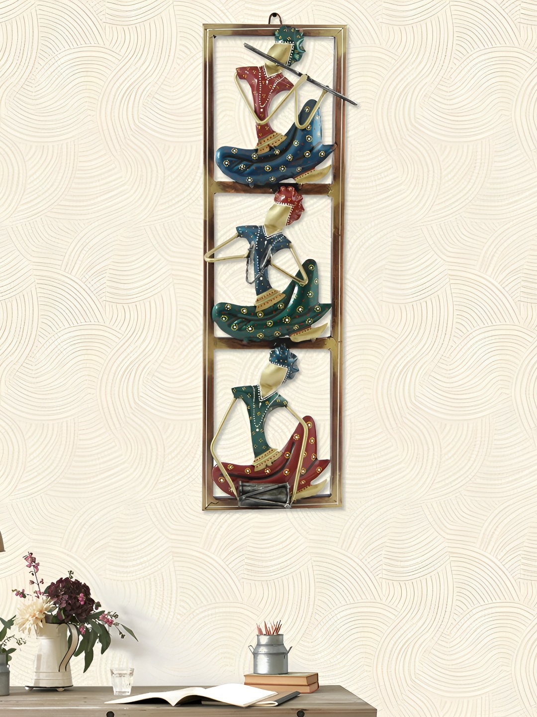 HANDICRAFTS PARADISE Blue & Red Metal Musician Wall Decor