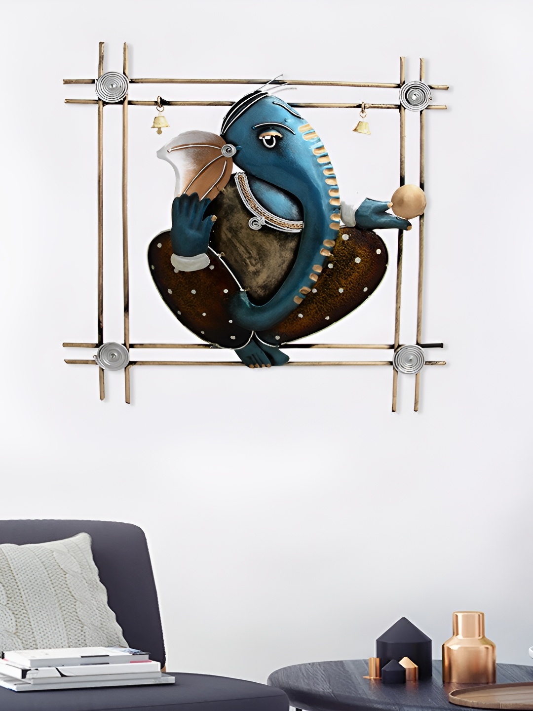 

HANDICRAFTS PARADISE Blue & Brown Metal Ganesha Wall Decor