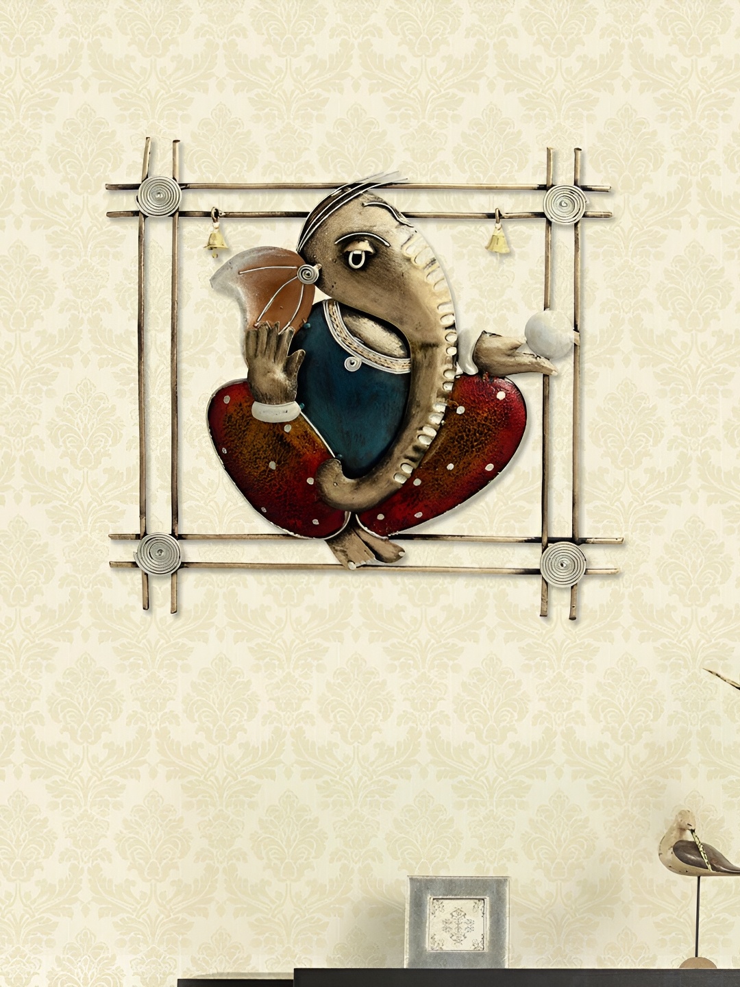 HANDICRAFTS PARADISE Red & Blue Metal Ganesha Wall Decor