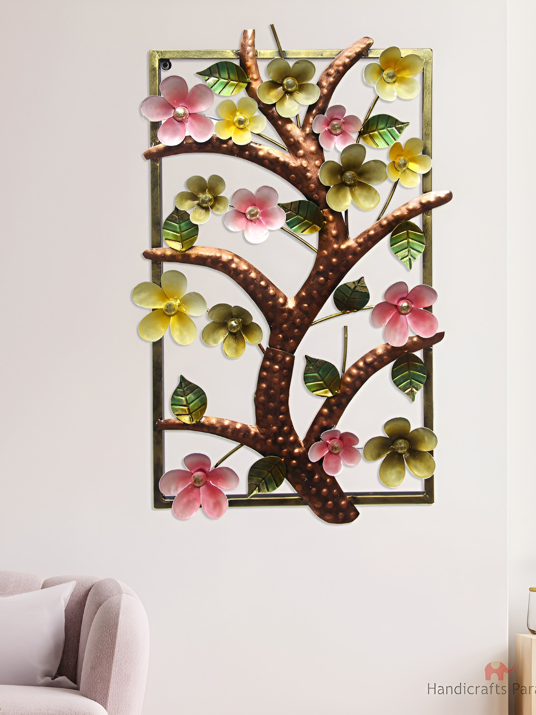 

HANDICRAFTS PARADISE Brown & Pink Metal Tree Wall Decor
