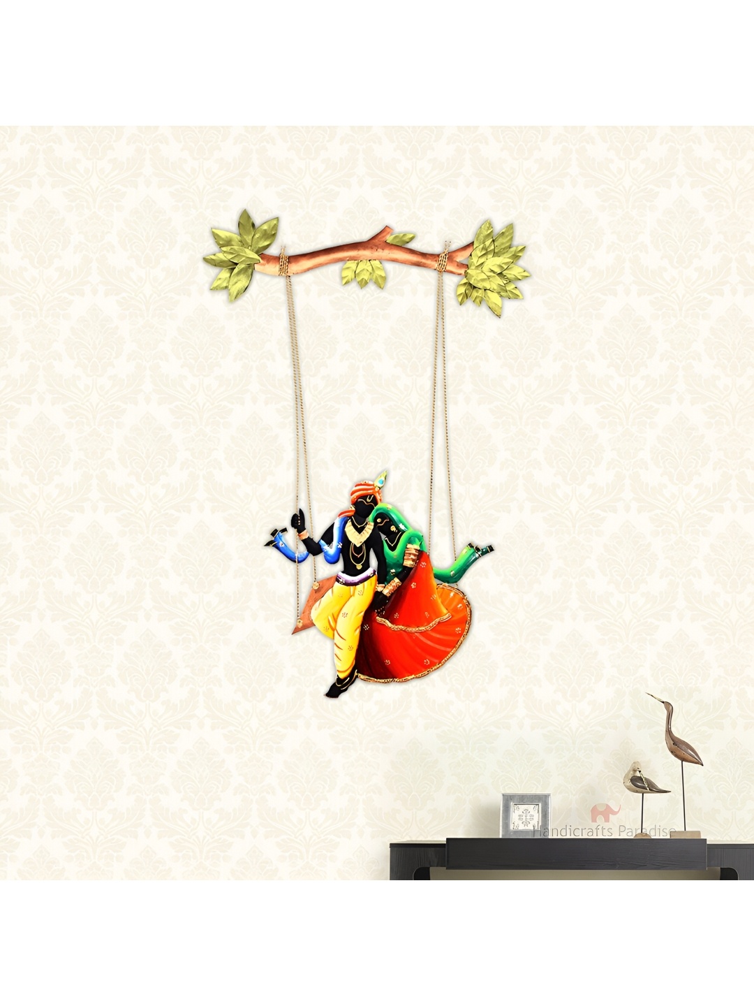 

HANDICRAFTS PARADISE Red & Yellow Metal Radha Krishna Wall Decor