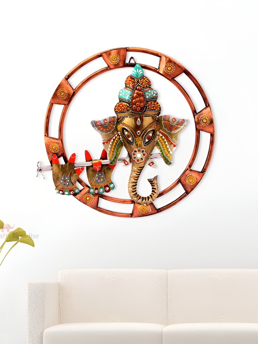 

HANDICRAFTS PARADISE Green & Brown Metal Ganesha Wall Decor