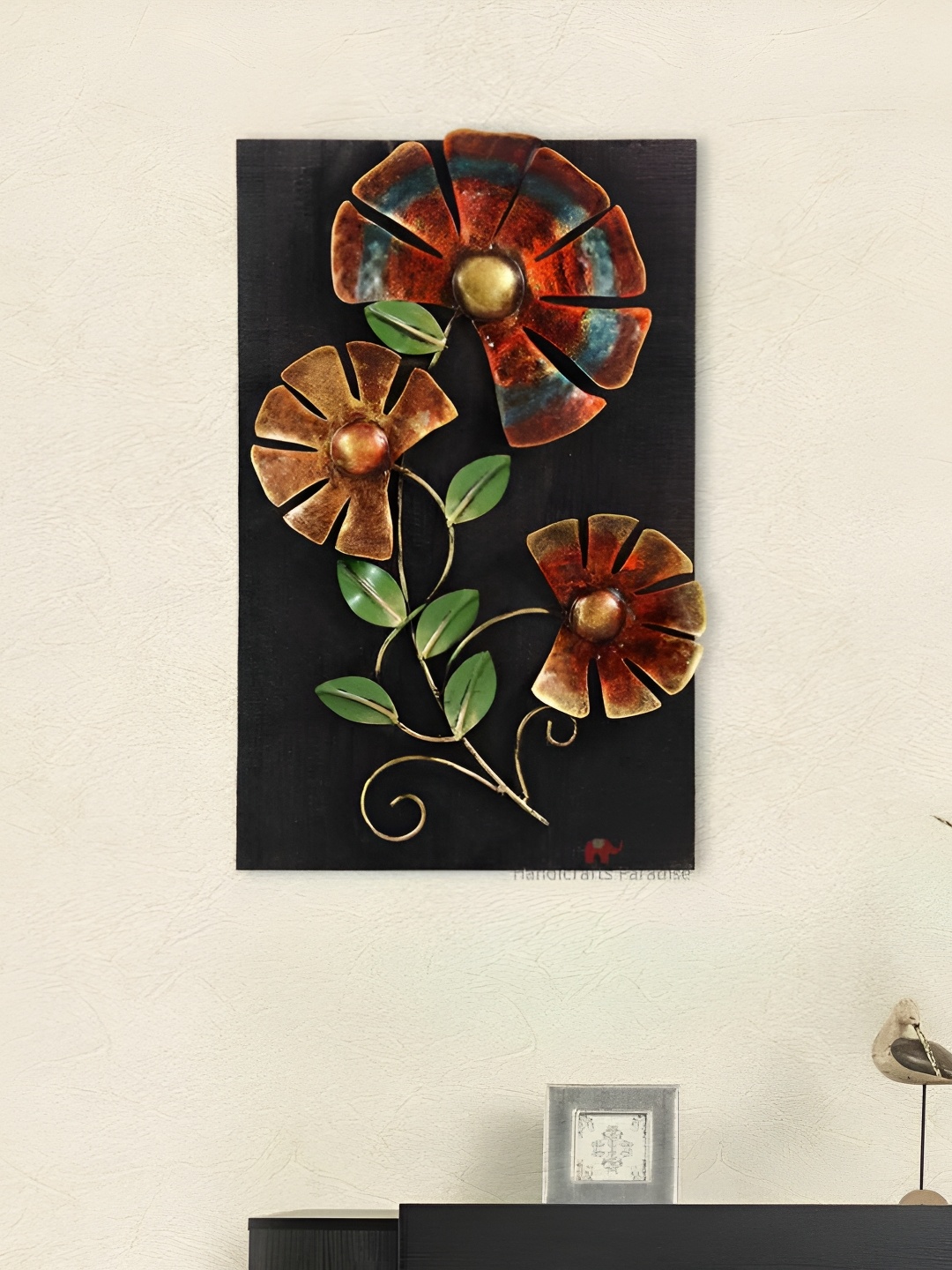 

HANDICRAFTS PARADISE Red & Green Metal Floral Wall Decor