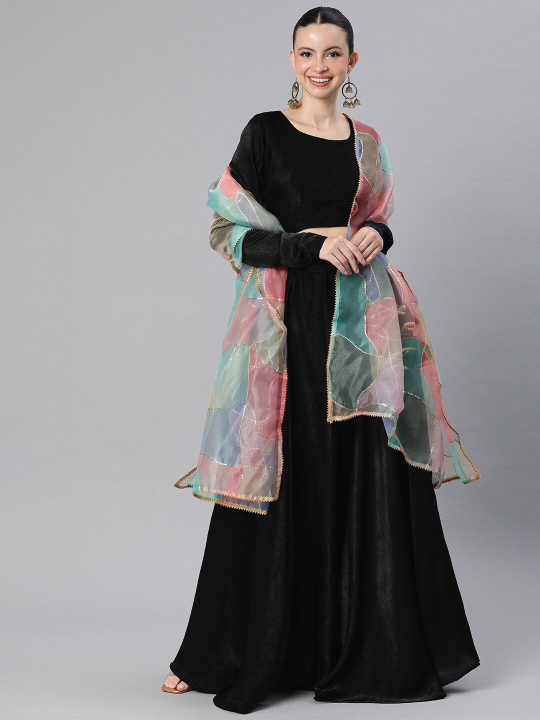 

Vinya Long Sleeve Velvet Ready to Wear Lehenga & Blouse With dupatta, Black