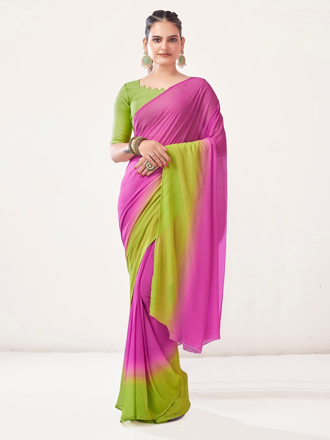 

Mitera Ombre Dyed Pure Georgette Saree, Pink