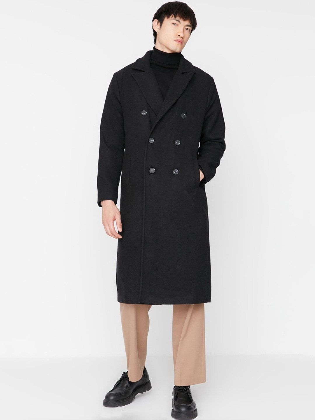 

Trendyol Double-breasted Longline Casual Overcoat, Black