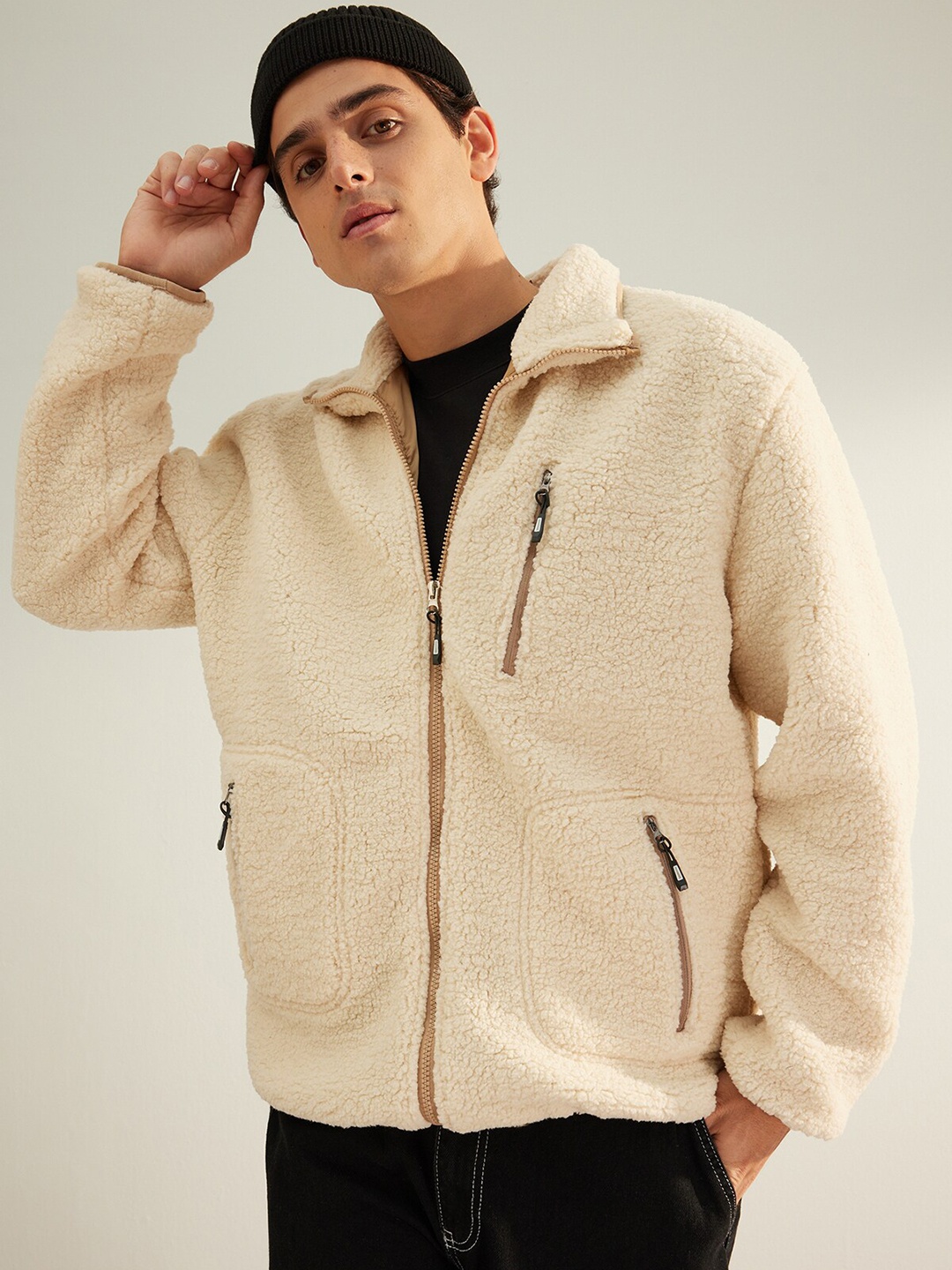 

Trendyol Mock-collar Zip-up Casual Overcoat, Beige