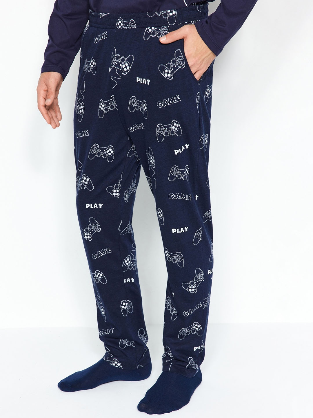 

Trendyol Pure Cotton Night suit, Navy blue