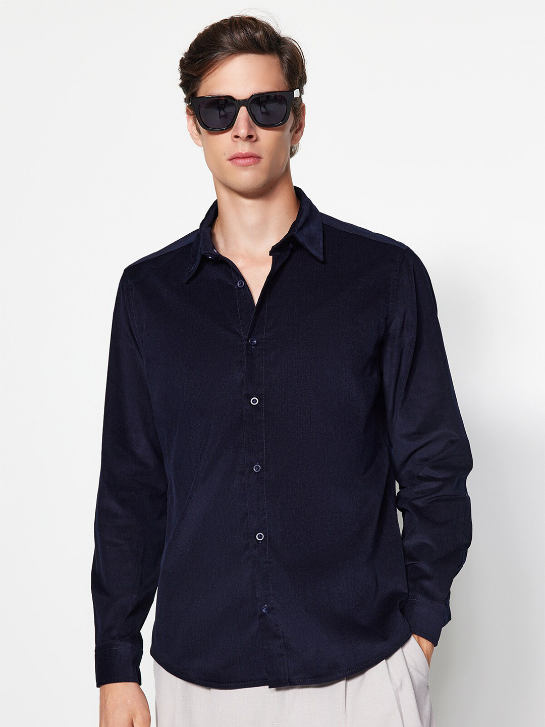 

Trendyol Spread Collar Pure Cotton Shirt, Navy blue