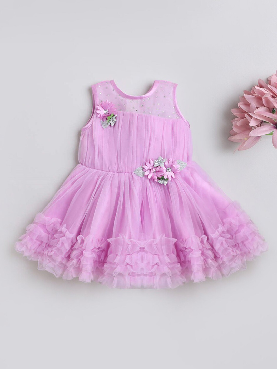 

The Magic Wand Girls Sleeveless Floral Applique Ruffled Fit & Flare Dress, Lavender