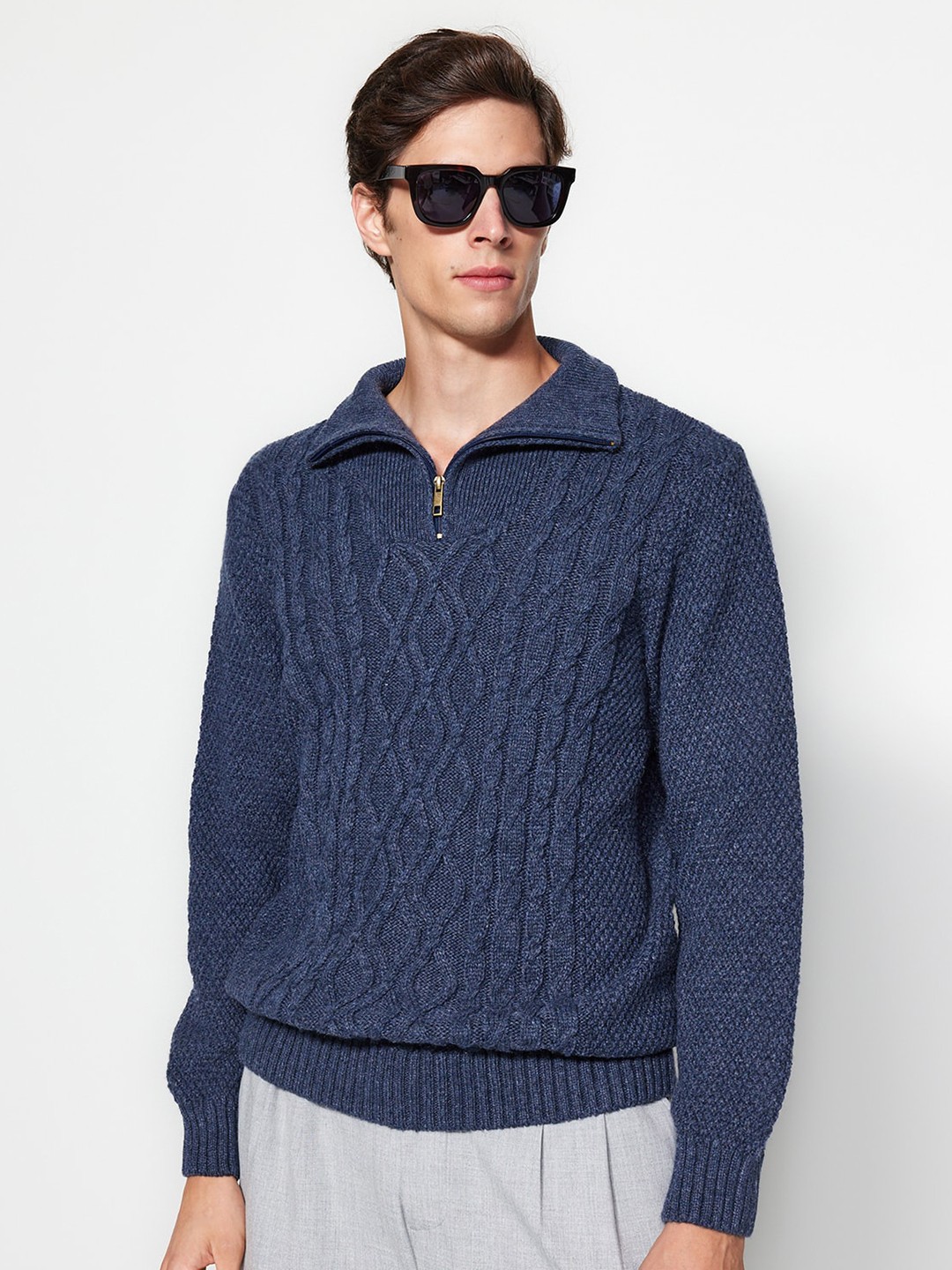 

Trendyol Cable Knit Self Design Pullover Sweater, Blue