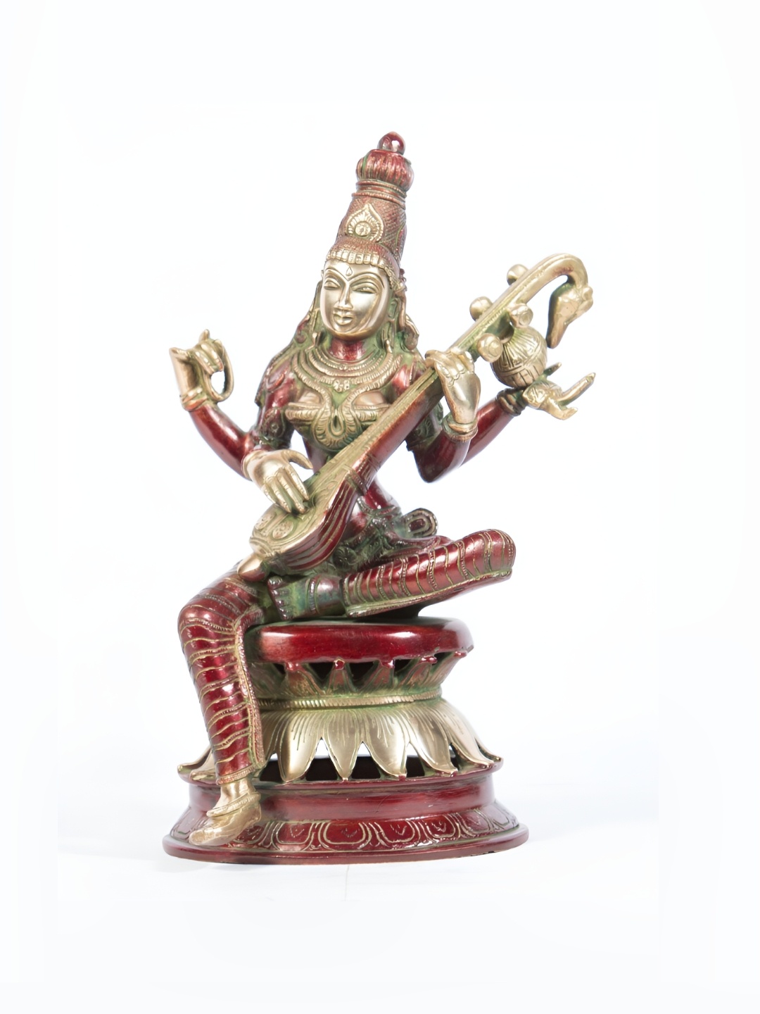 

Arihant Craft Gold Toned & Red Saraswati Idol Showpiece