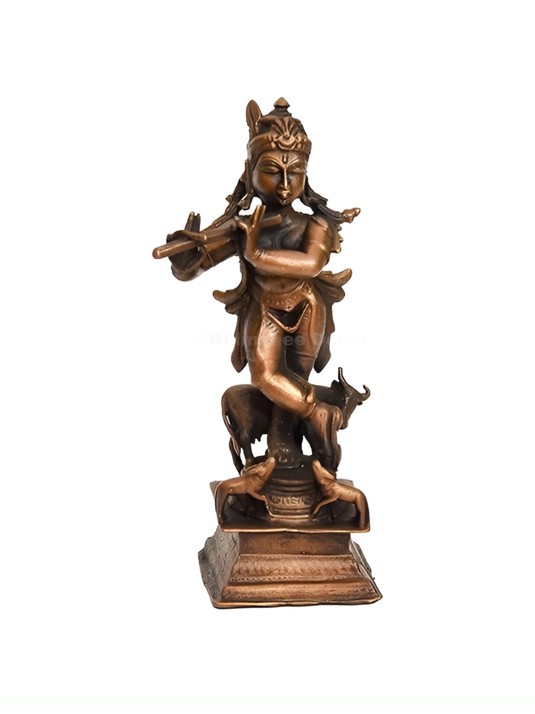 

Bhimonee Decor Cow Krishna Copper Toned and Brown Patina Antique Idol Showpiece