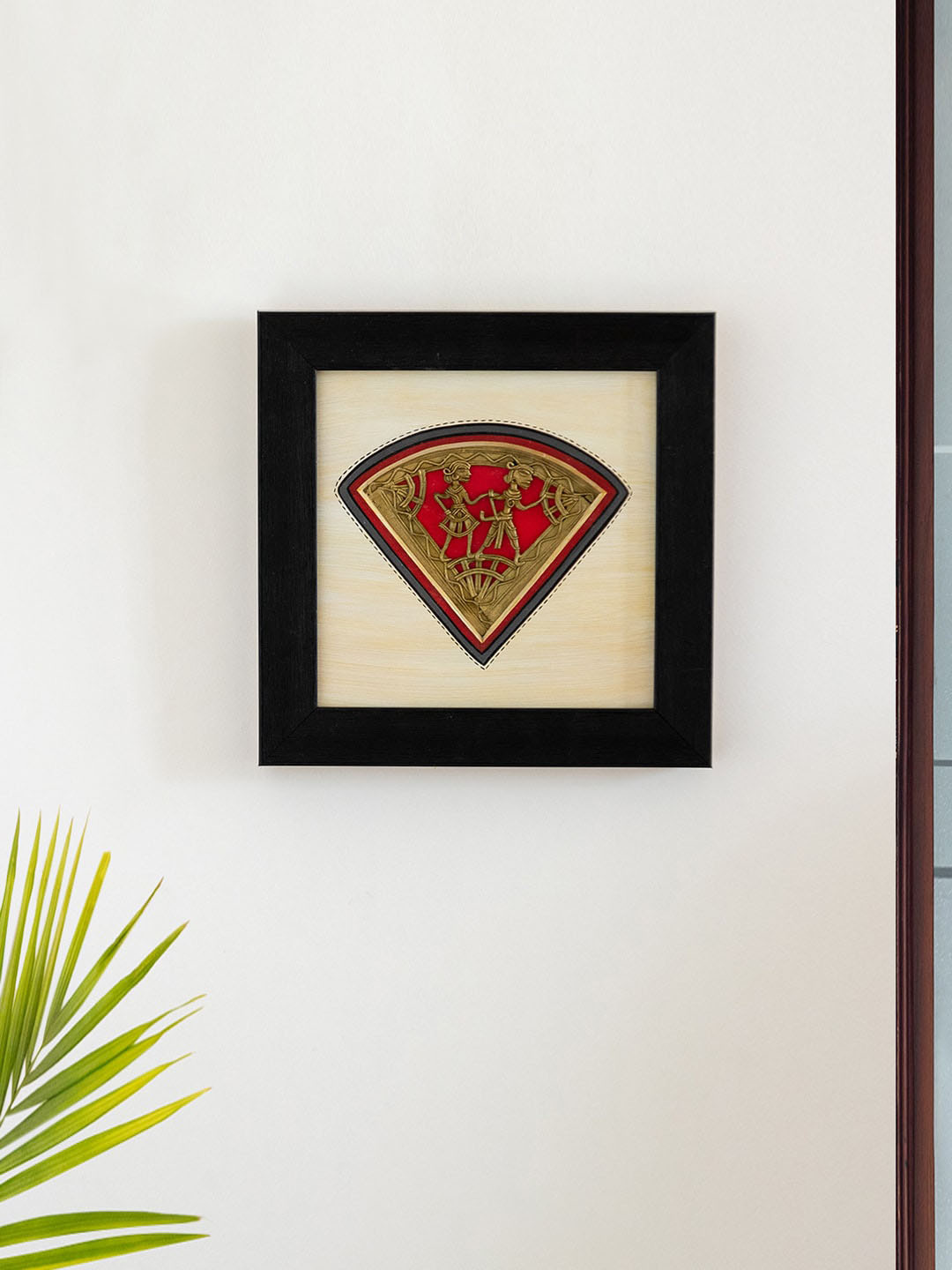 

ExclusiveLane Red & Brown Dhokra Tribal Partners Painted Wooden Wall Hanging