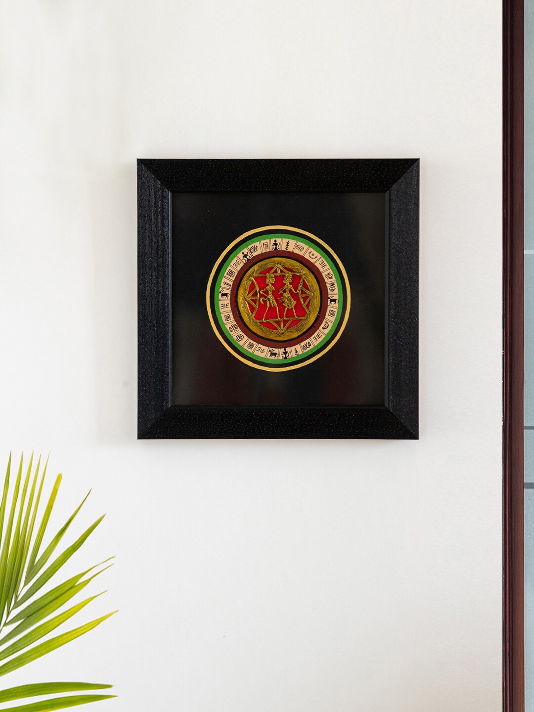 

ExclusiveLane Black & Red Dhokra Warli Dance Painted Wooden Wall Hanging