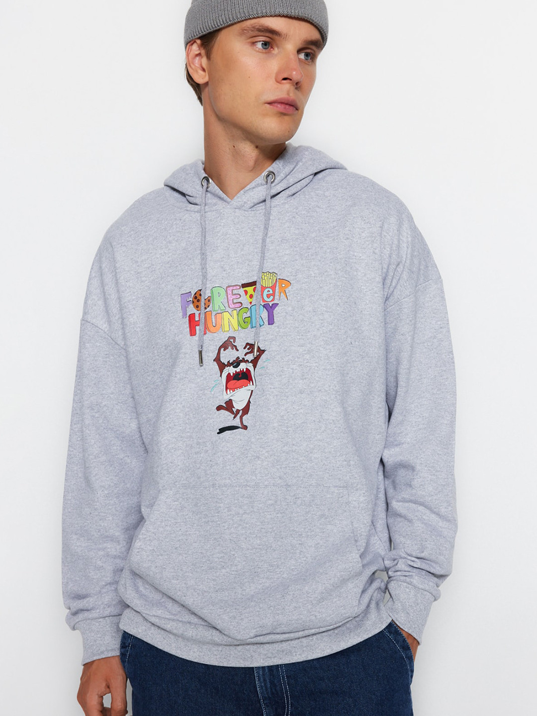 

Trendyol Typography Printed Hooded Pullover Sweatshirt, Grey