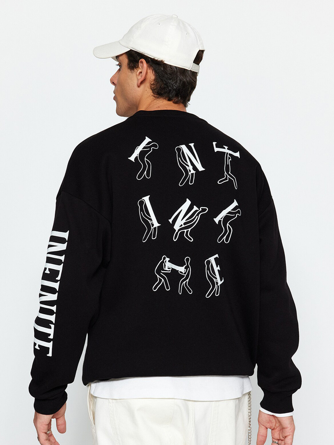 

Trendyol Typography Printed Cotton Pullover Sweatshirt, Black