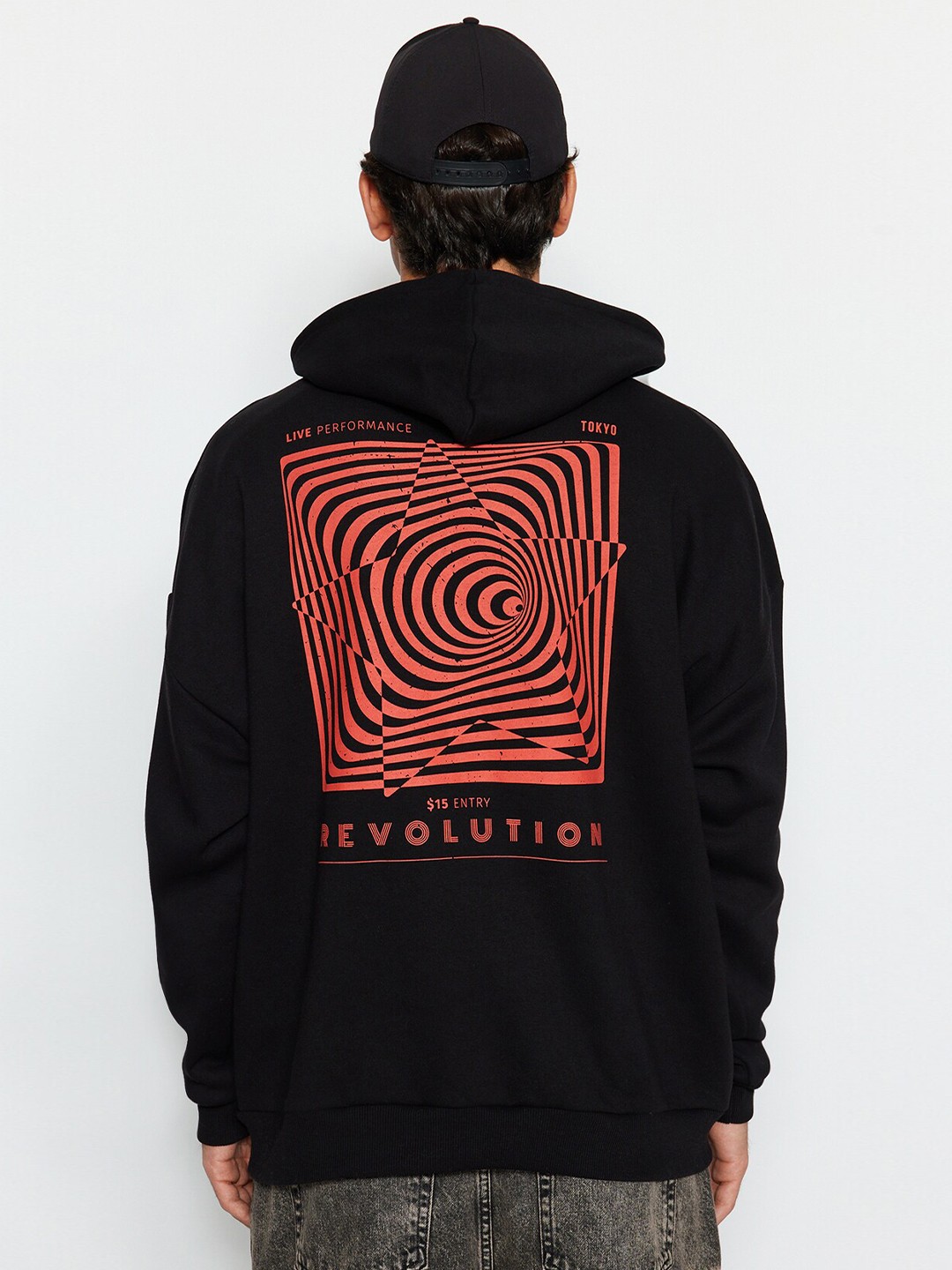

Trendyol Graphic Printed Hooded Drop Shoulder Sweatshirt, Black