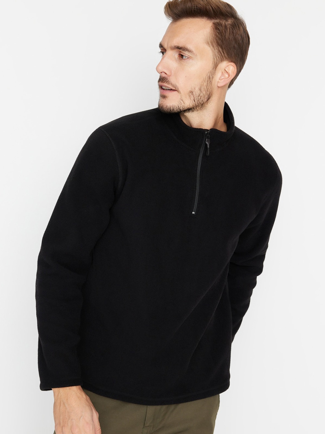 

Trendyol Mock Collar Half Zipper Pullover Sweatshirt, Black