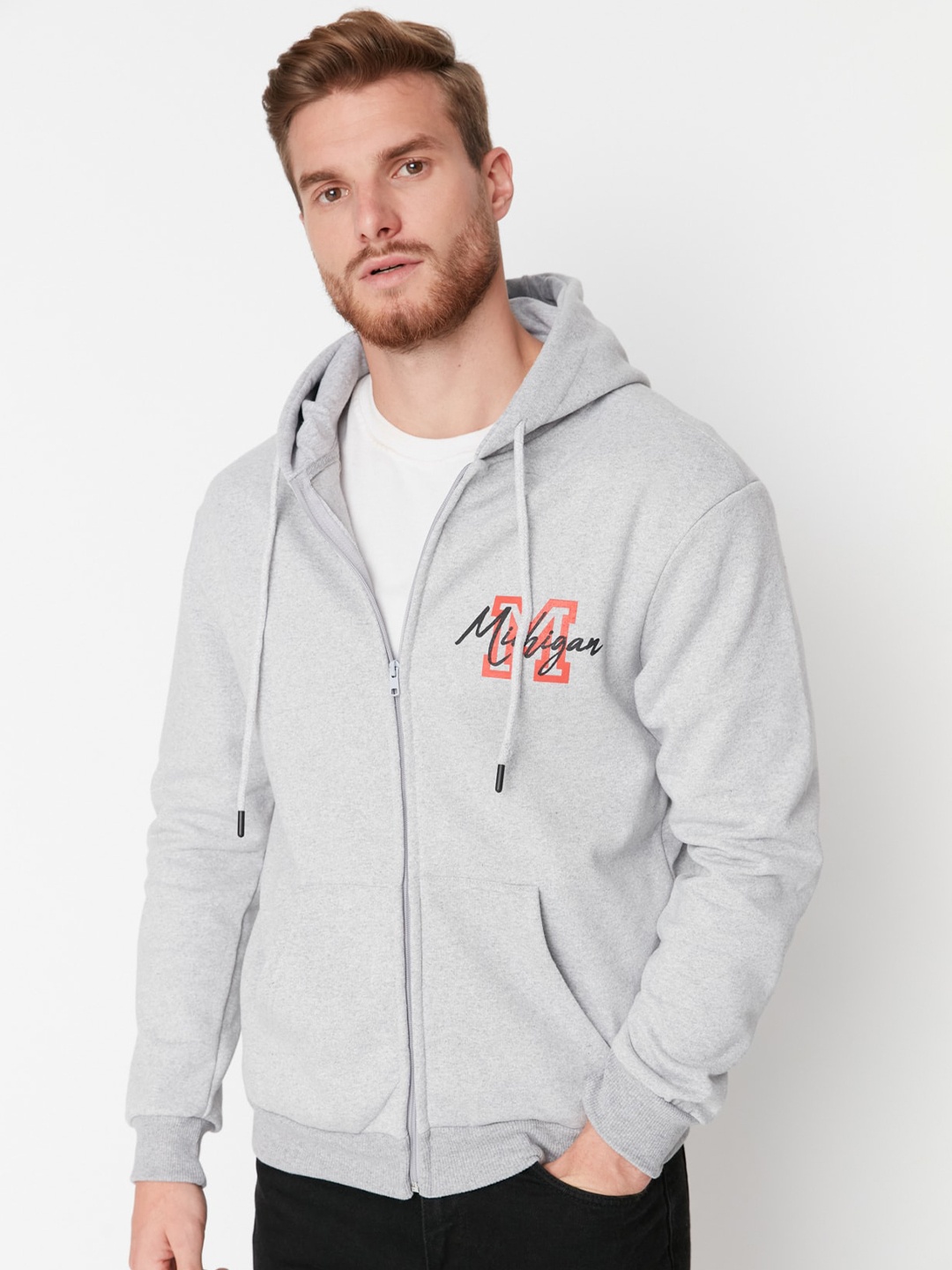 

Trendyol Hooded Front-Open Sweatshirt, Grey melange