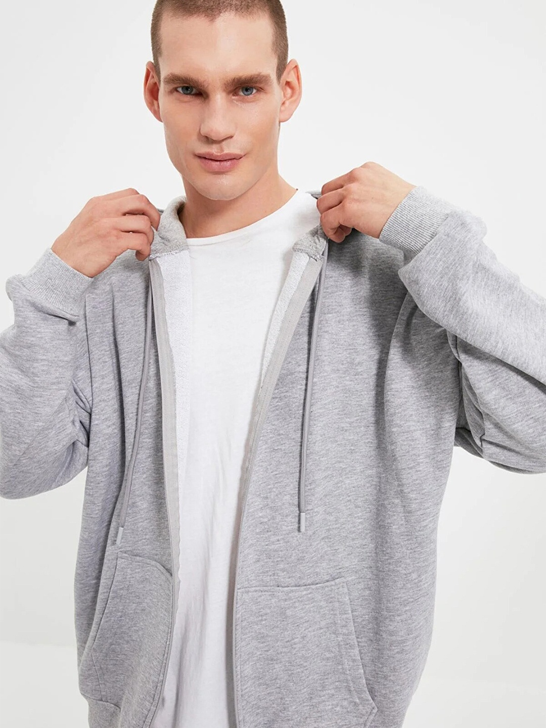 

Trendyol Hooded Front-Open Sweatshirt, Grey