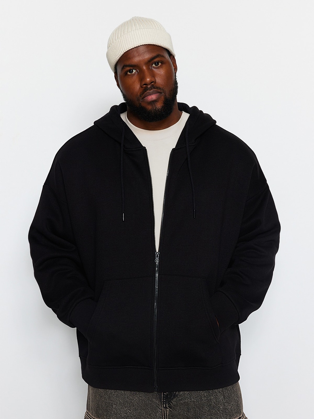 

Trendyol Hooded Front Open Sweatshirt, Black