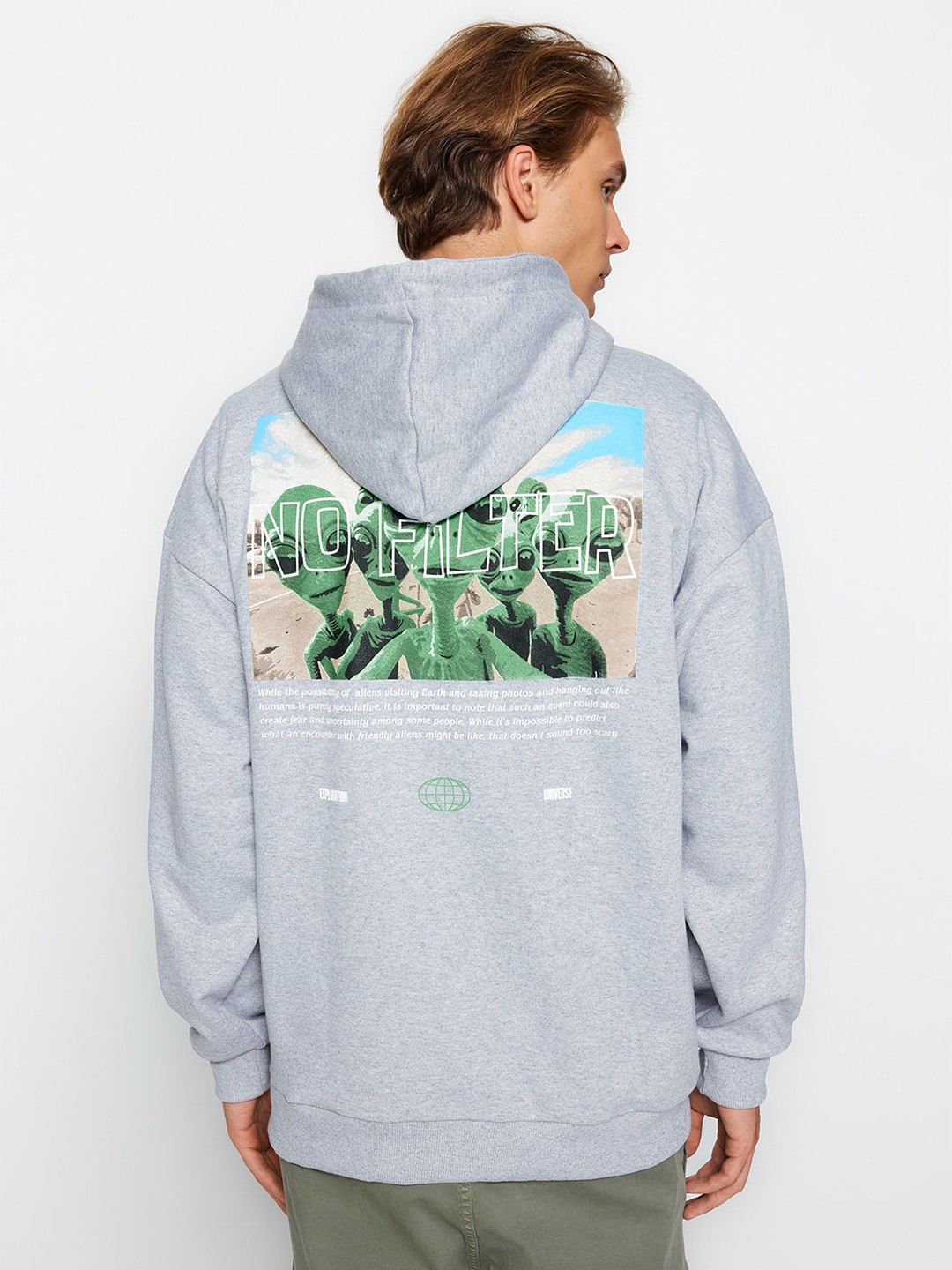 

Trendyol Graphic Printed Hooded Sweatshirt, Grey