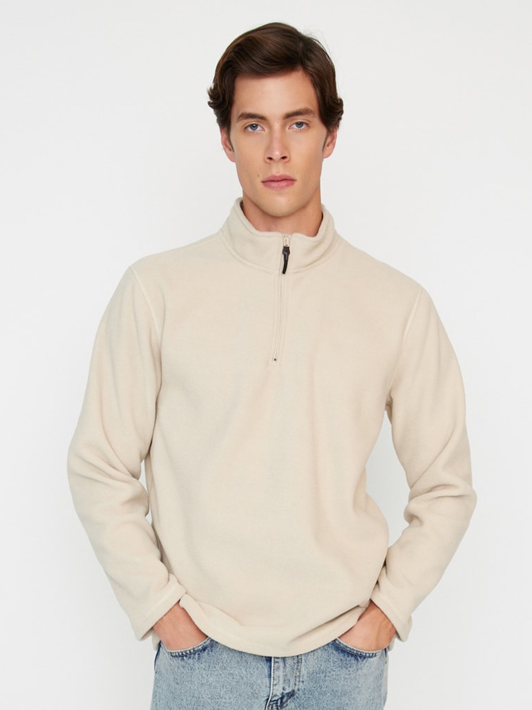 

Trendyol Mock Collar Pullover Sweatshirt, Beige