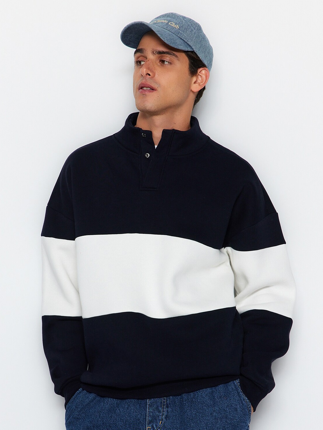 

Trendyol Colourblocked Mock Collar Pullover Sweatshirt, Black