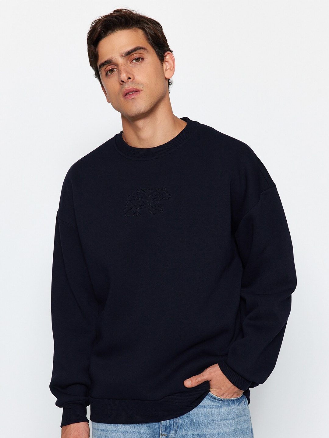 

Trendyol Long Sleeves Pure Cotton Pullover, Navy blue