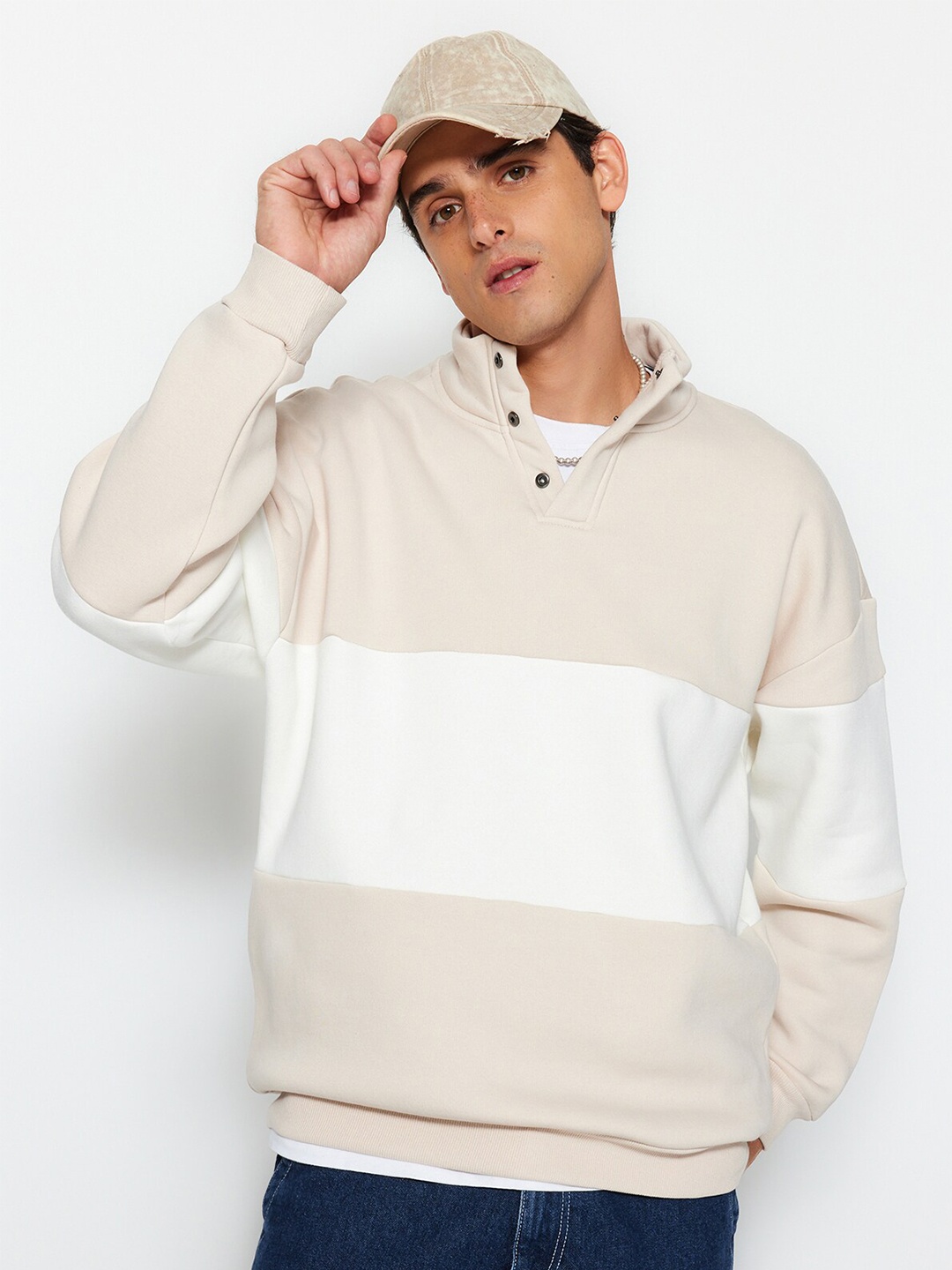 

Trendyol Colourblocked Cotton Pullover Sweatshirt, Beige