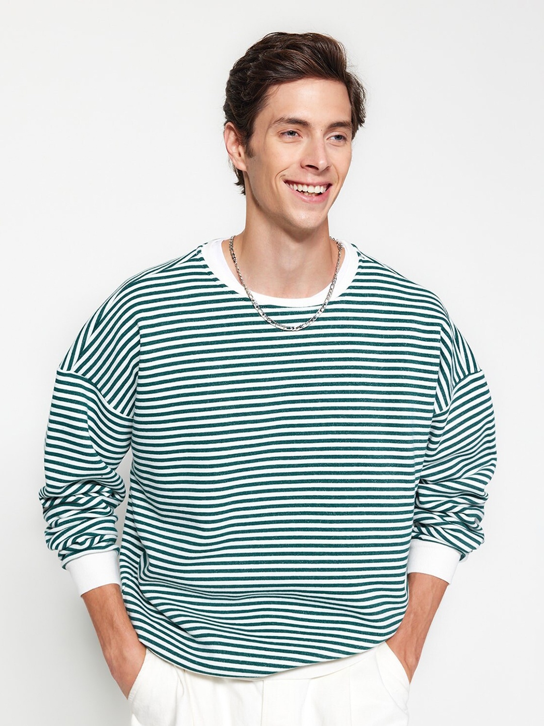 

Trendyol Horizontal Striped Cotton Pullover, White