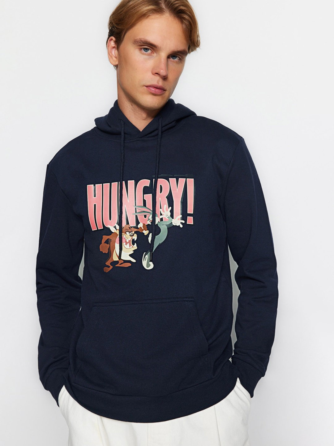 

Trendyol Typography Printed Hooded Pullover Sweatshirt, Navy blue