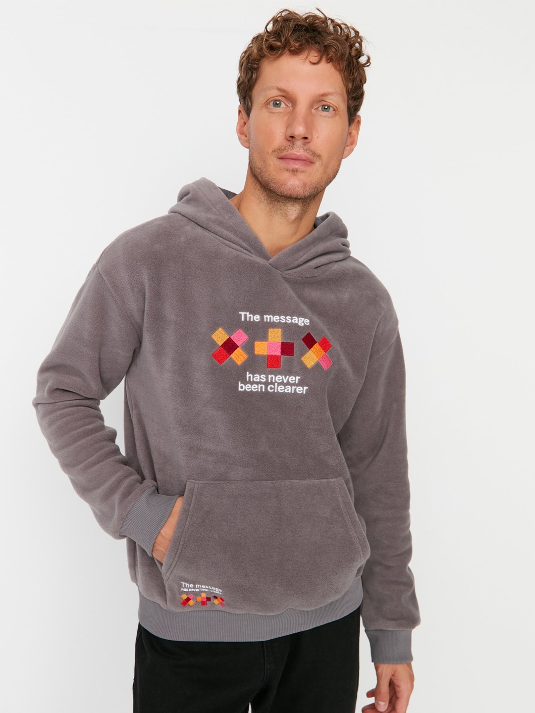 

Trendyol Typography Embroidered Hooded Sweatshirt, Grey