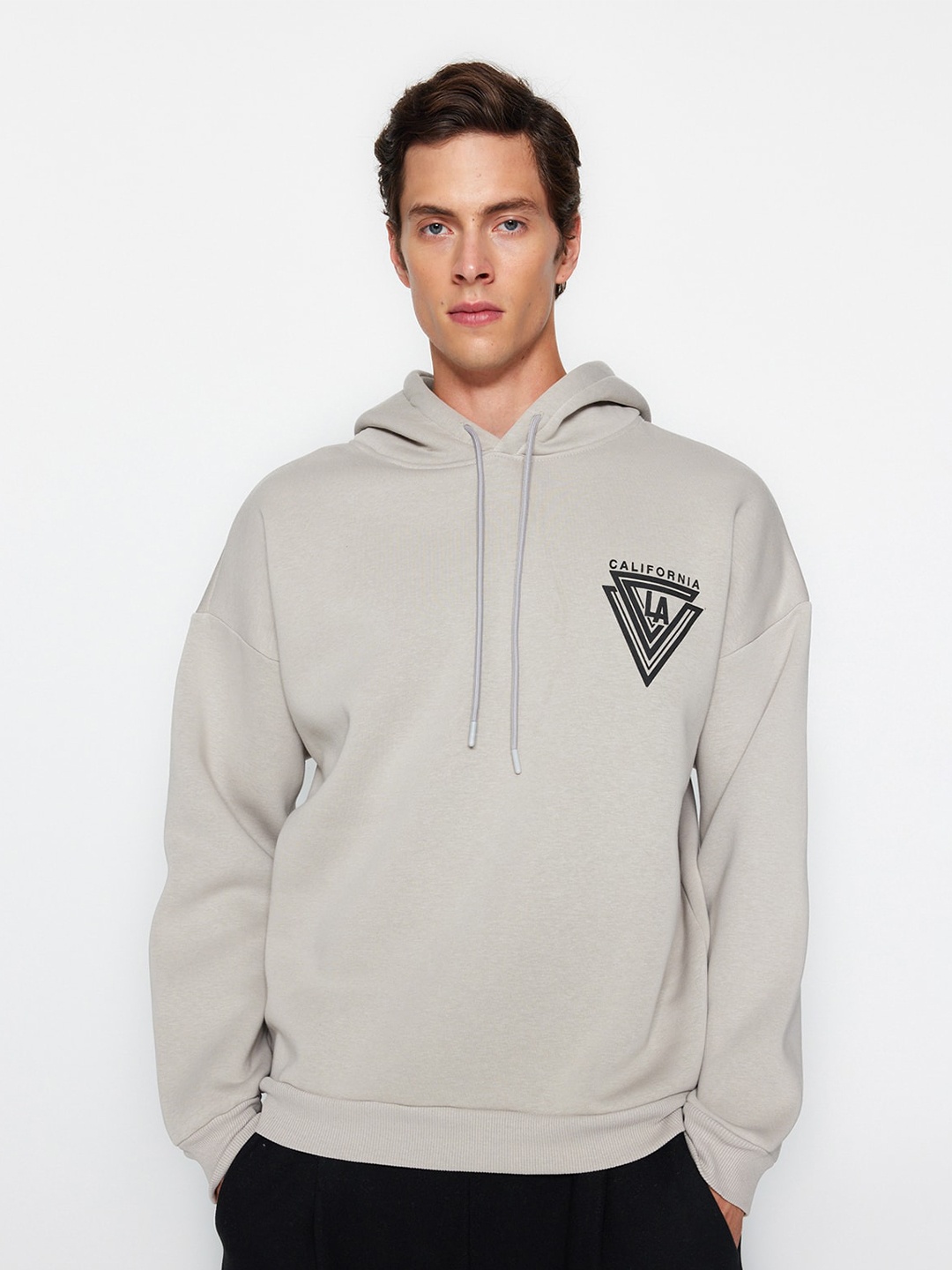

Trendyol Printed Hooded Pure Cotton Sweatshirt, Grey
