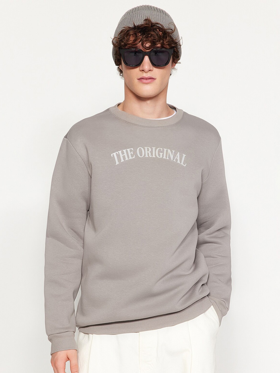 

Trendyol Typography Printed Round Neck Pullover Sweatshirt, Grey