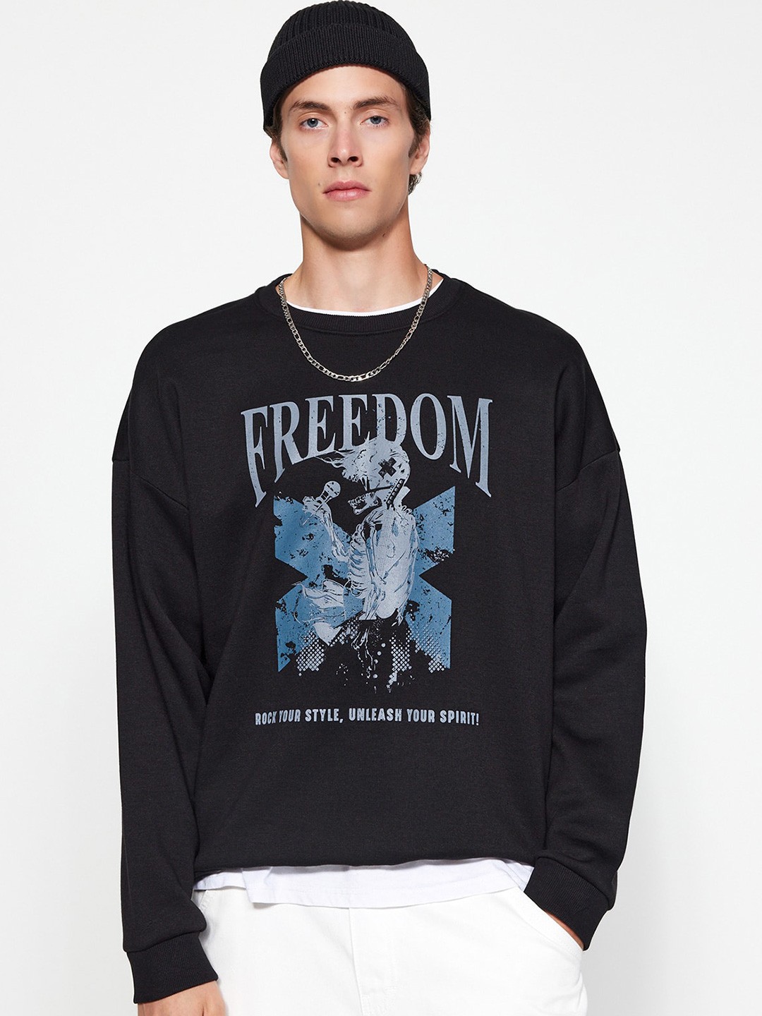 

Trendyol Graphic Printed Cotton Sweatshirt, Black