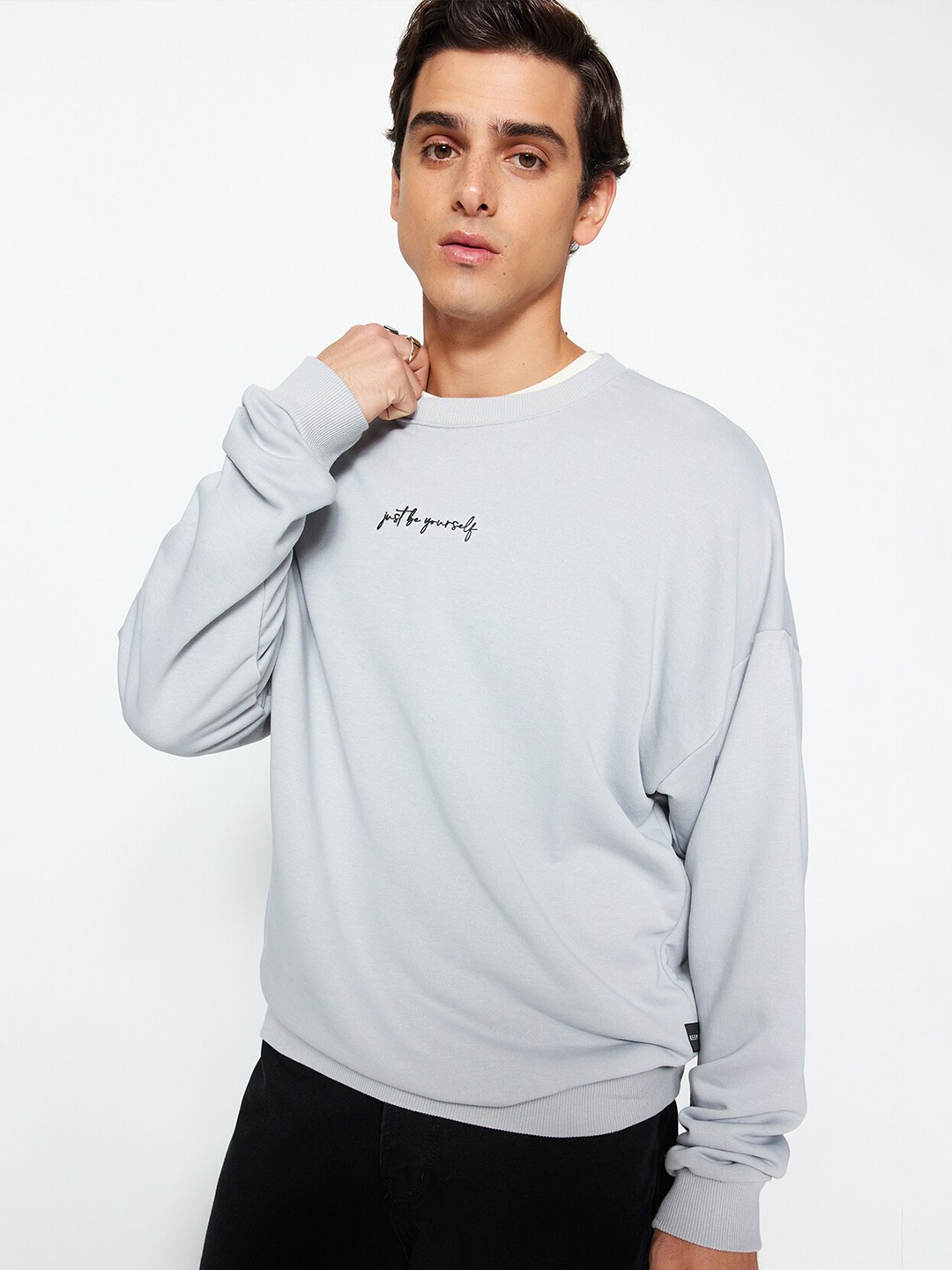 

Trendyol Typography Printed Pullover Sweatshirt, Grey