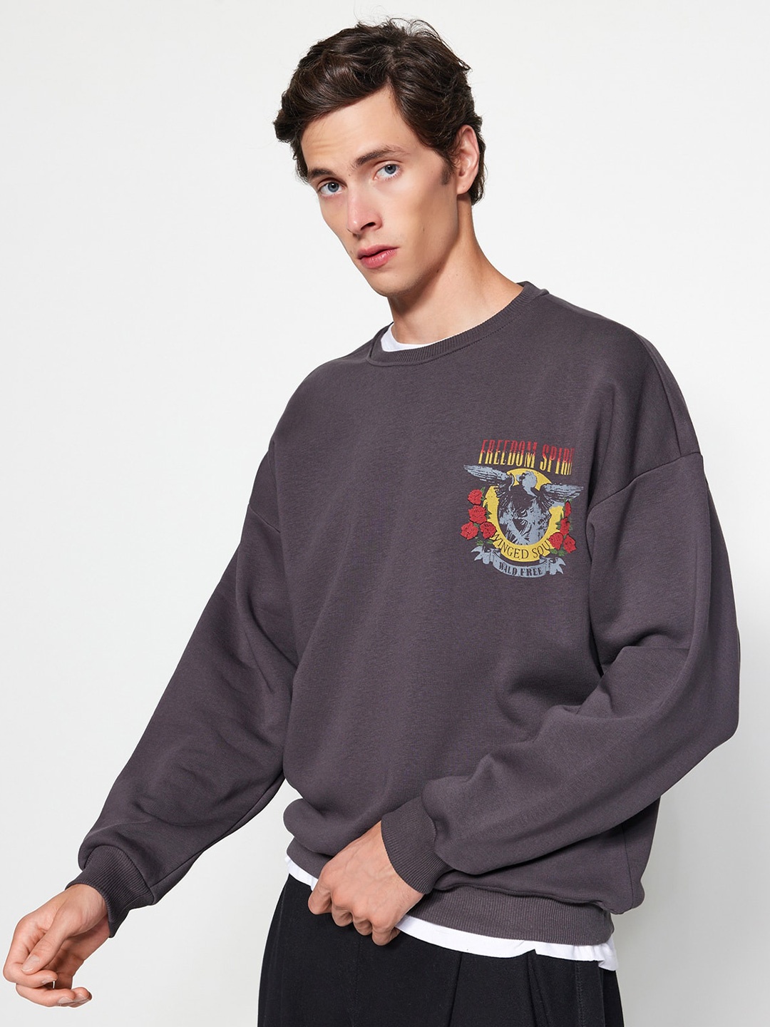 

Trendyol Printed Round Neck Sweatshirt, Grey