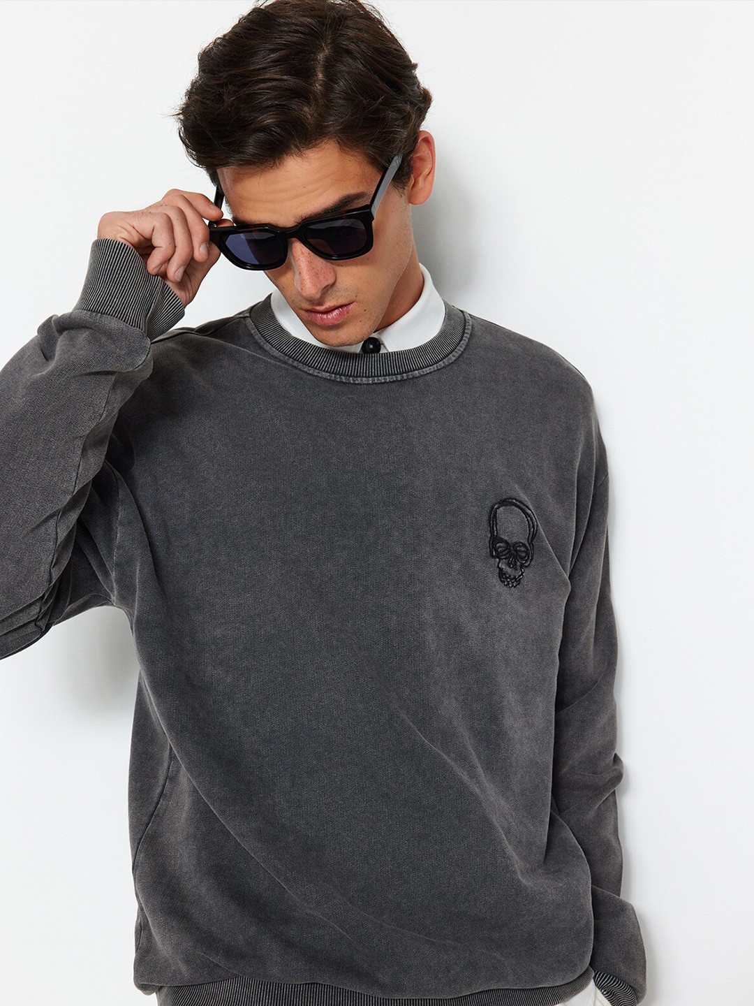 

Trendyol Round Neck Cotton Pullover, Grey