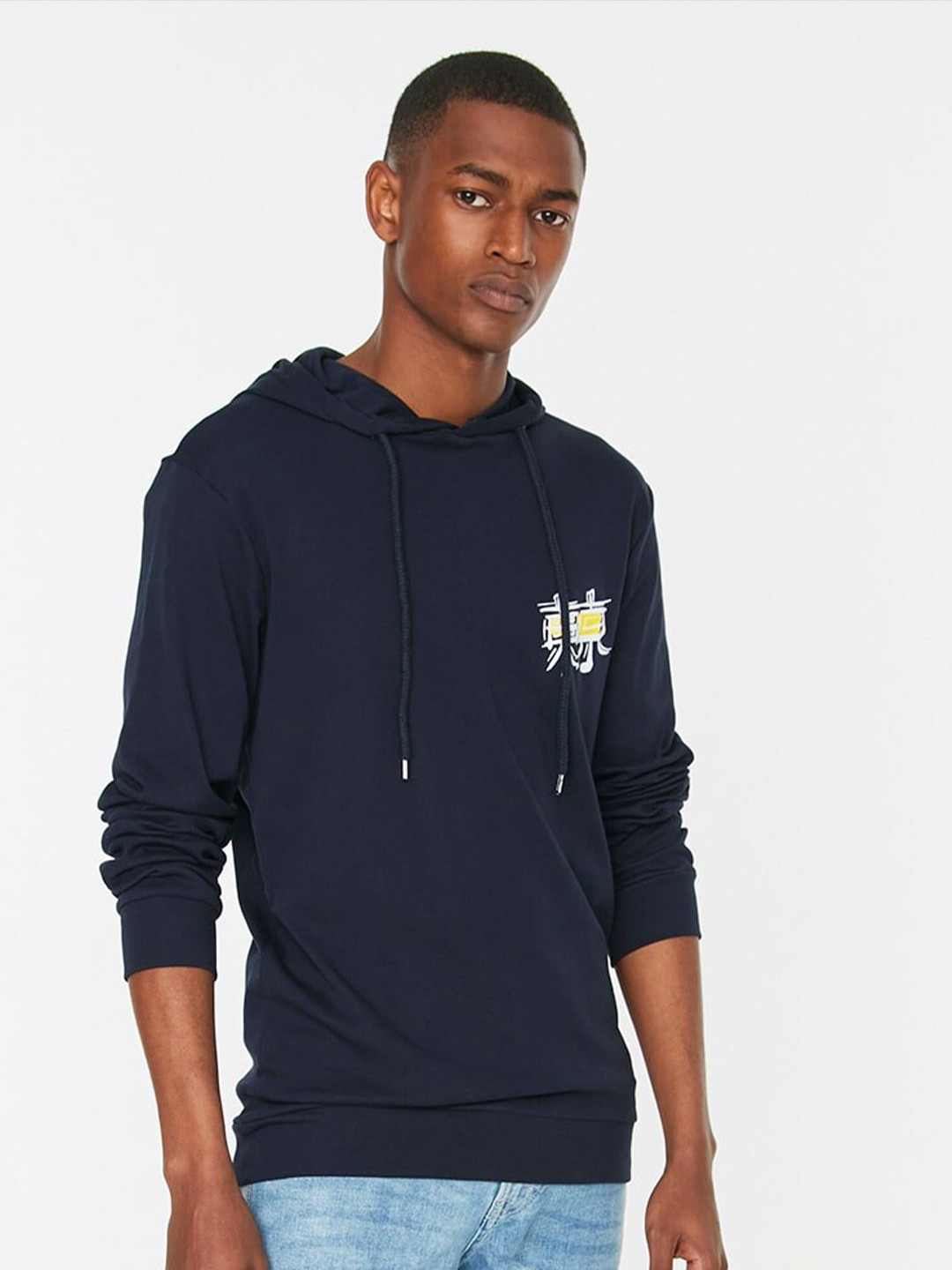 

Trendyol Typography Printed Hooded Sweatshirt, Navy blue