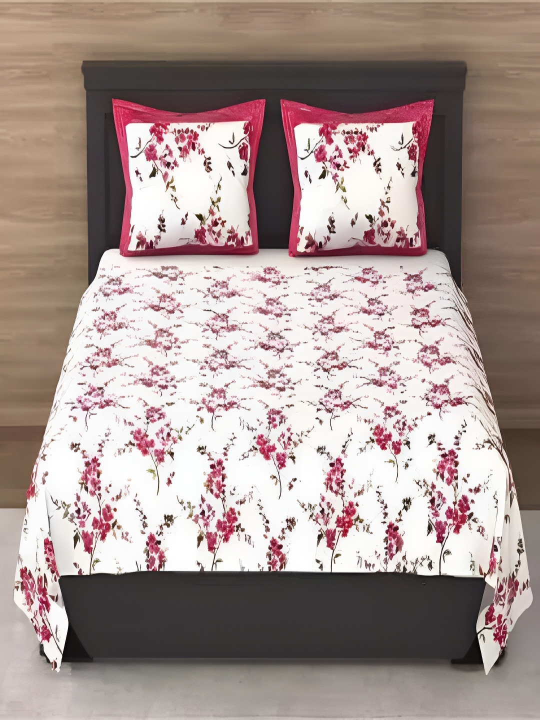 

Qfab Red & White Floral 144 TC Cotton King Bedsheet with 2 Pillow Covers