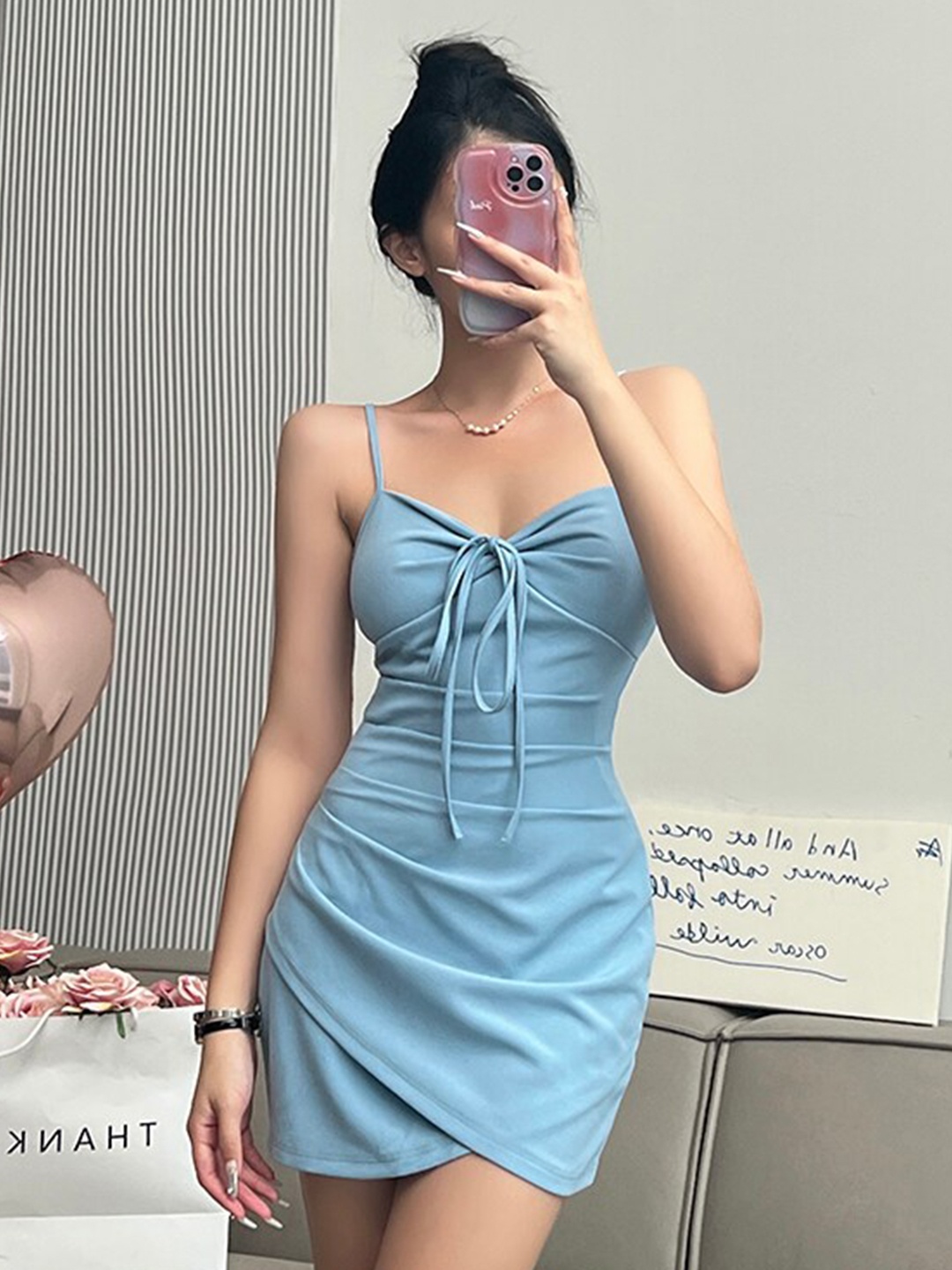 

StyleCast Blue Shoulder Straps Pleated Tulip Sheath Dress