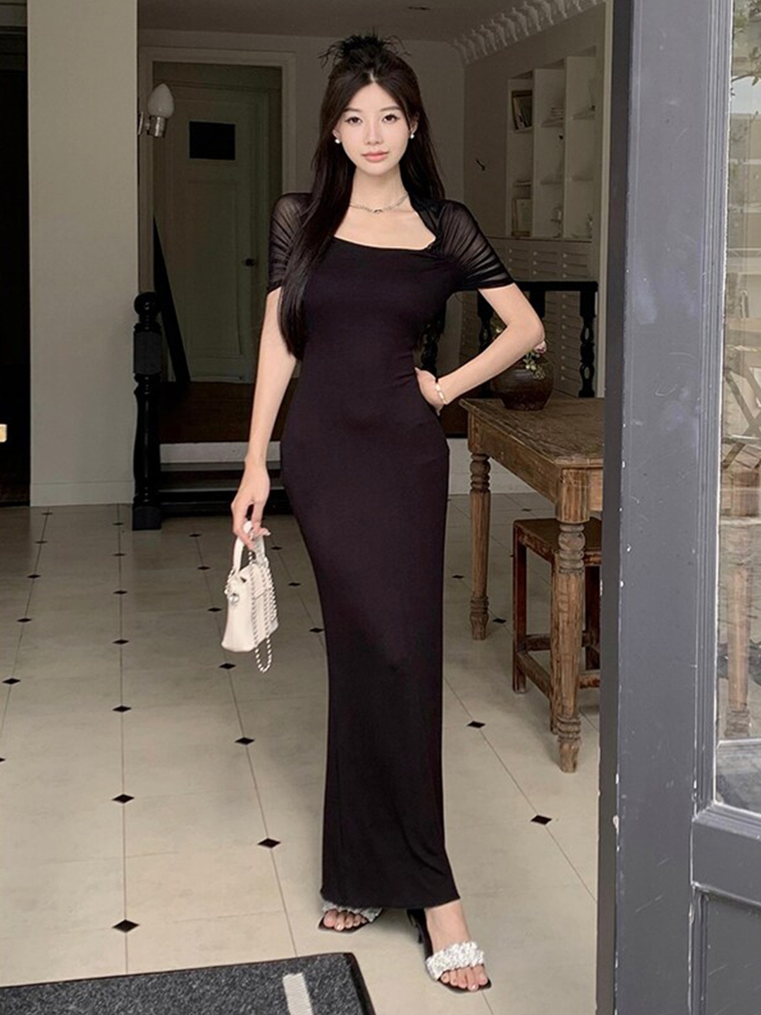 

StyleCast Black Square Neck Sheath Maxi Dress