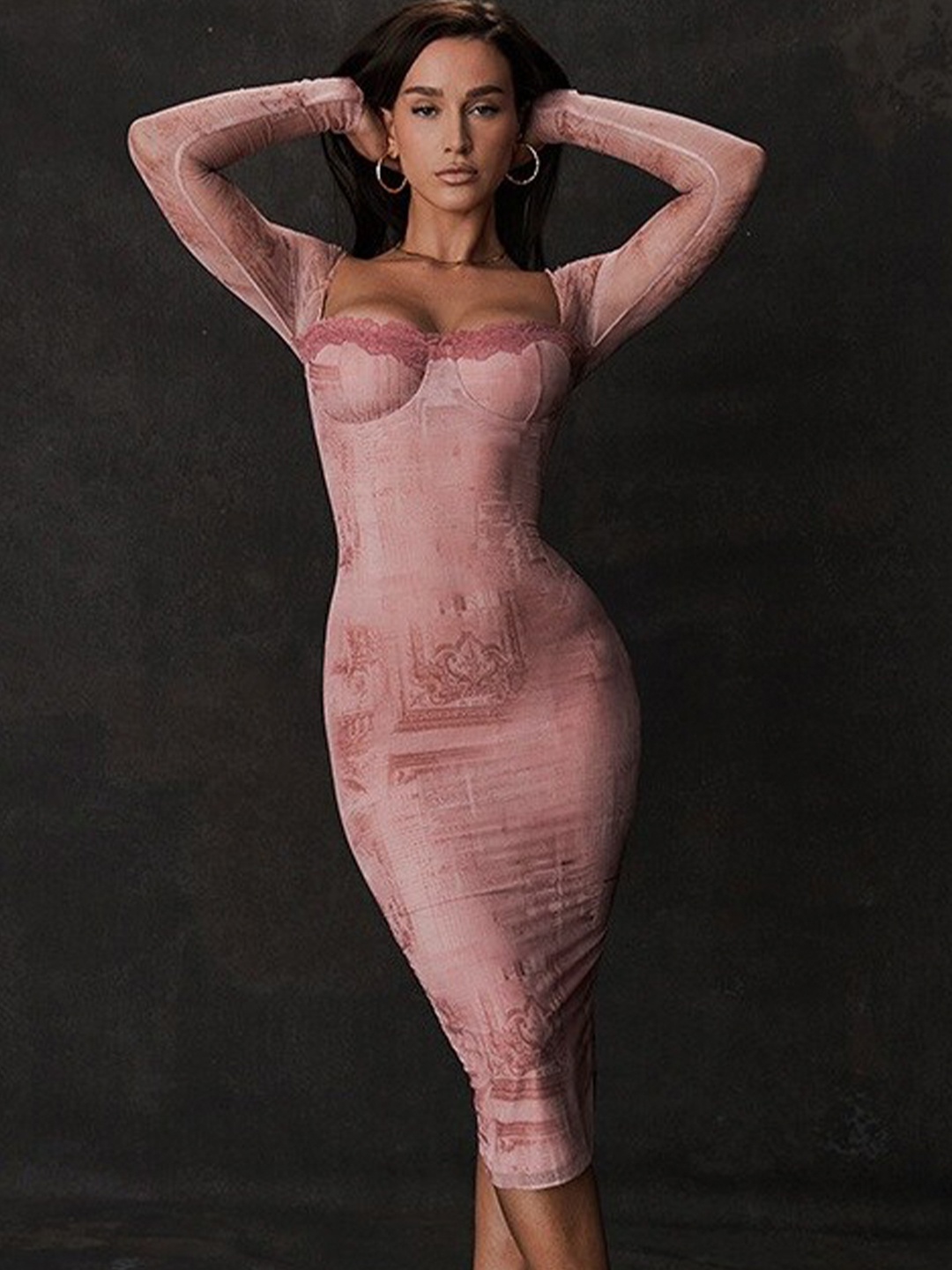 

StyleCast Pink Abstract Printed Bodycon Midi Dress