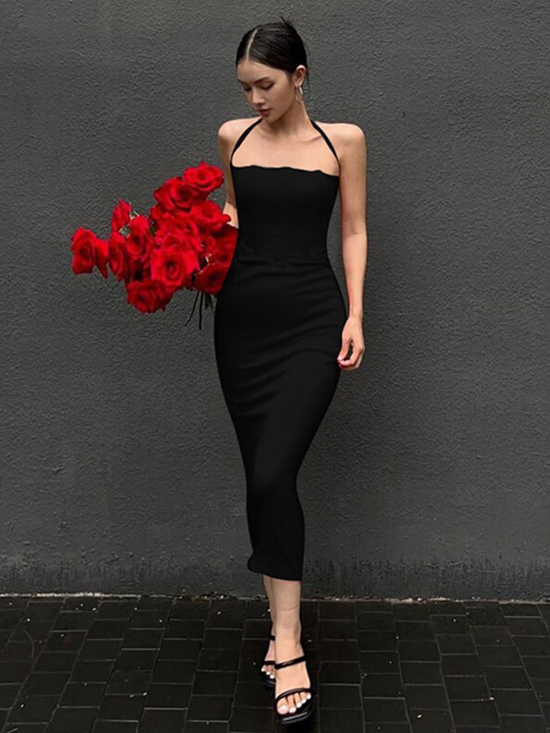

StyleCast Black Halter Neck Midi Bodycon Dress
