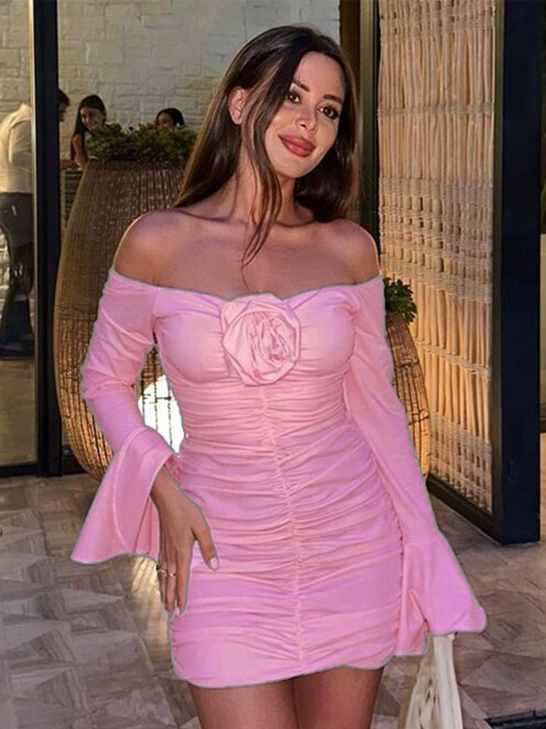 

StyleCast Pink Off Shoulder Ruched Bodycon Mini Dress