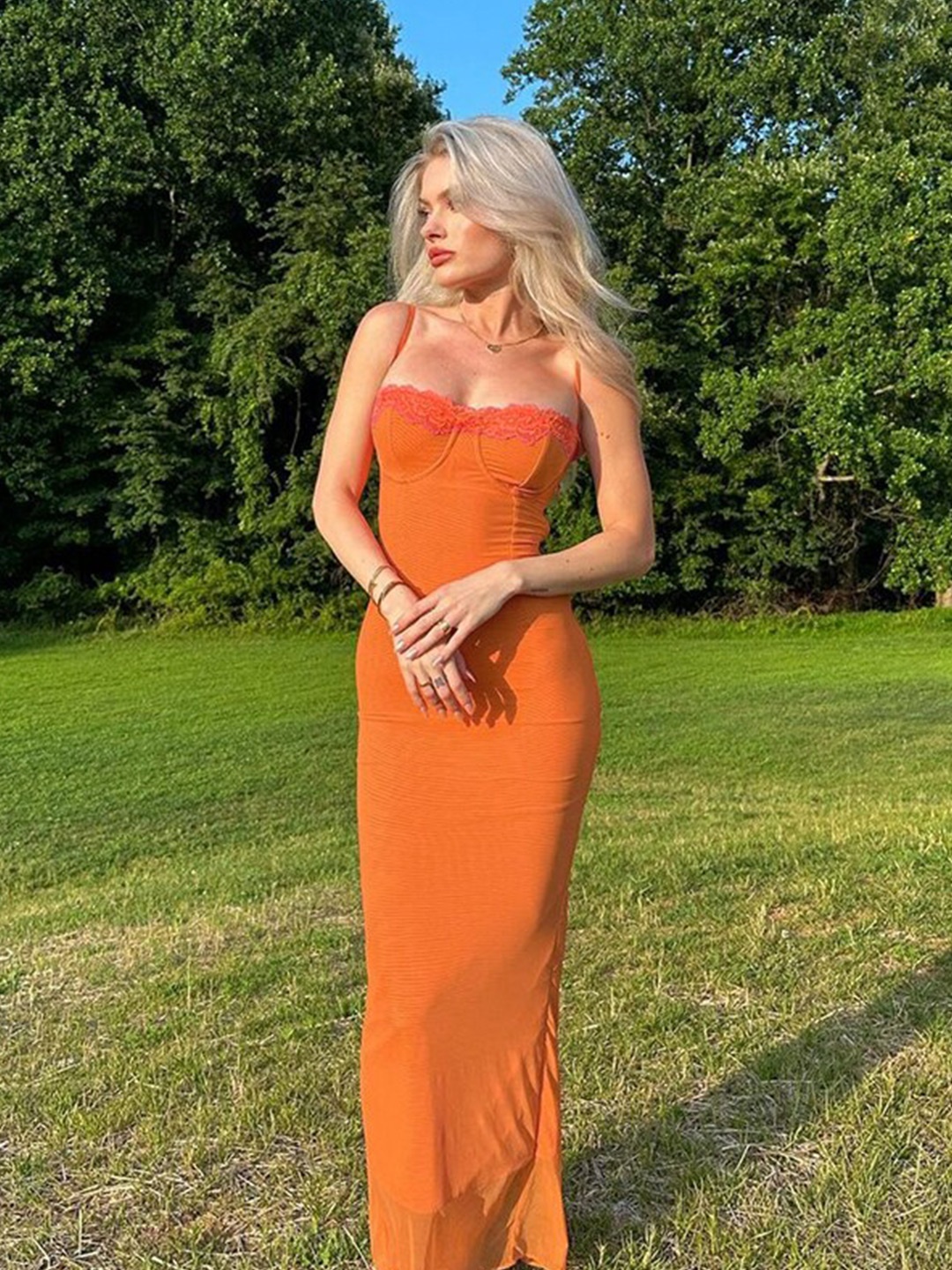 

StyleCast Orange Shoulder Strap Bodycon Maxi Dress