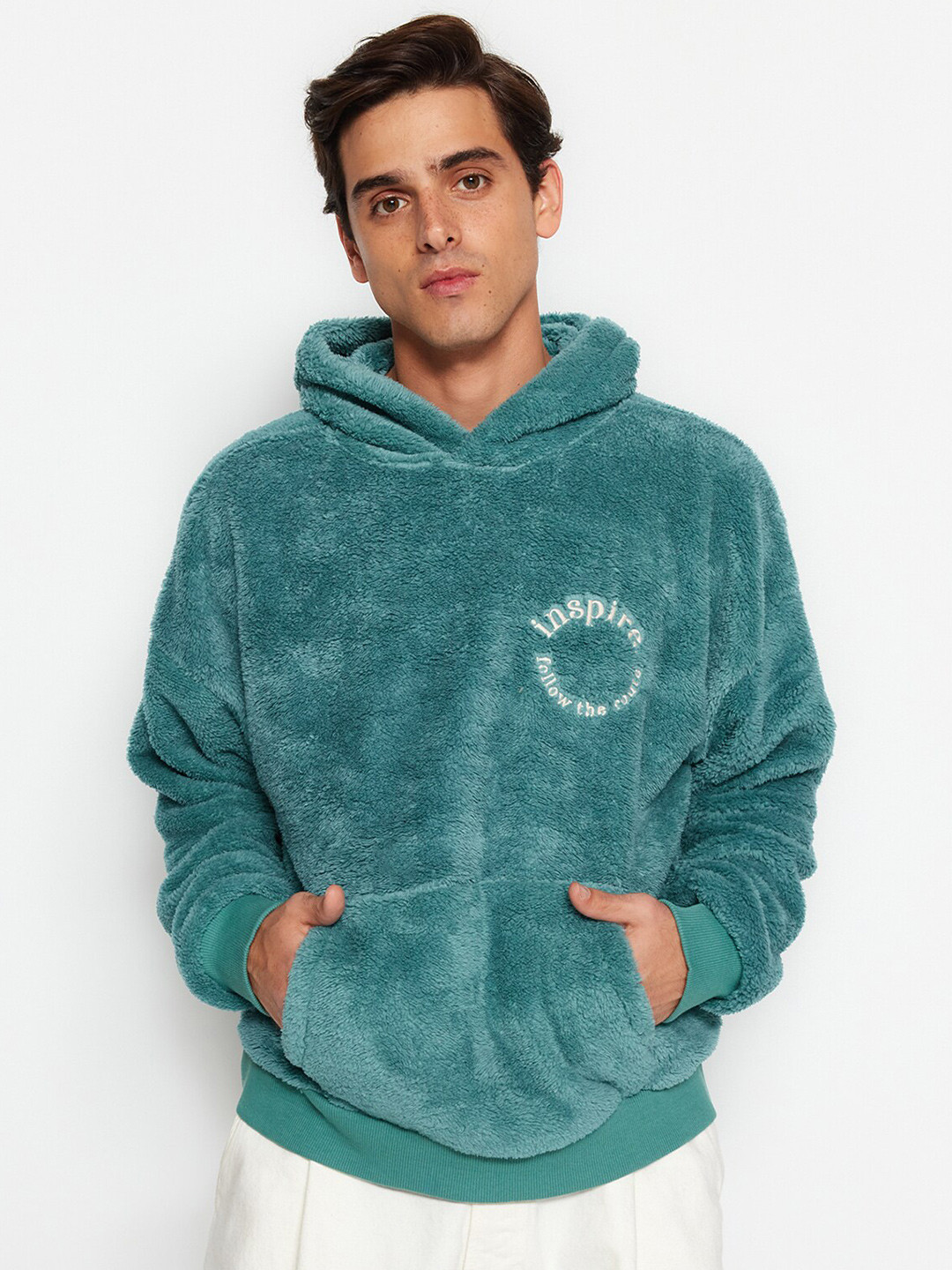 

Trendyol Typography Printed Hooded Sweatshirt, Green