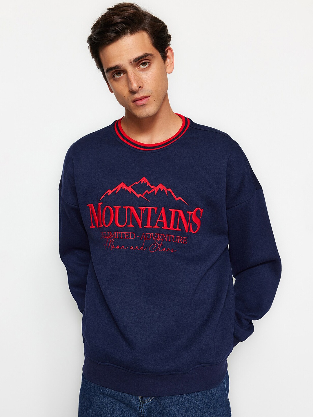 

Trendyol Typography Printed Sweatshirt, Navy blue